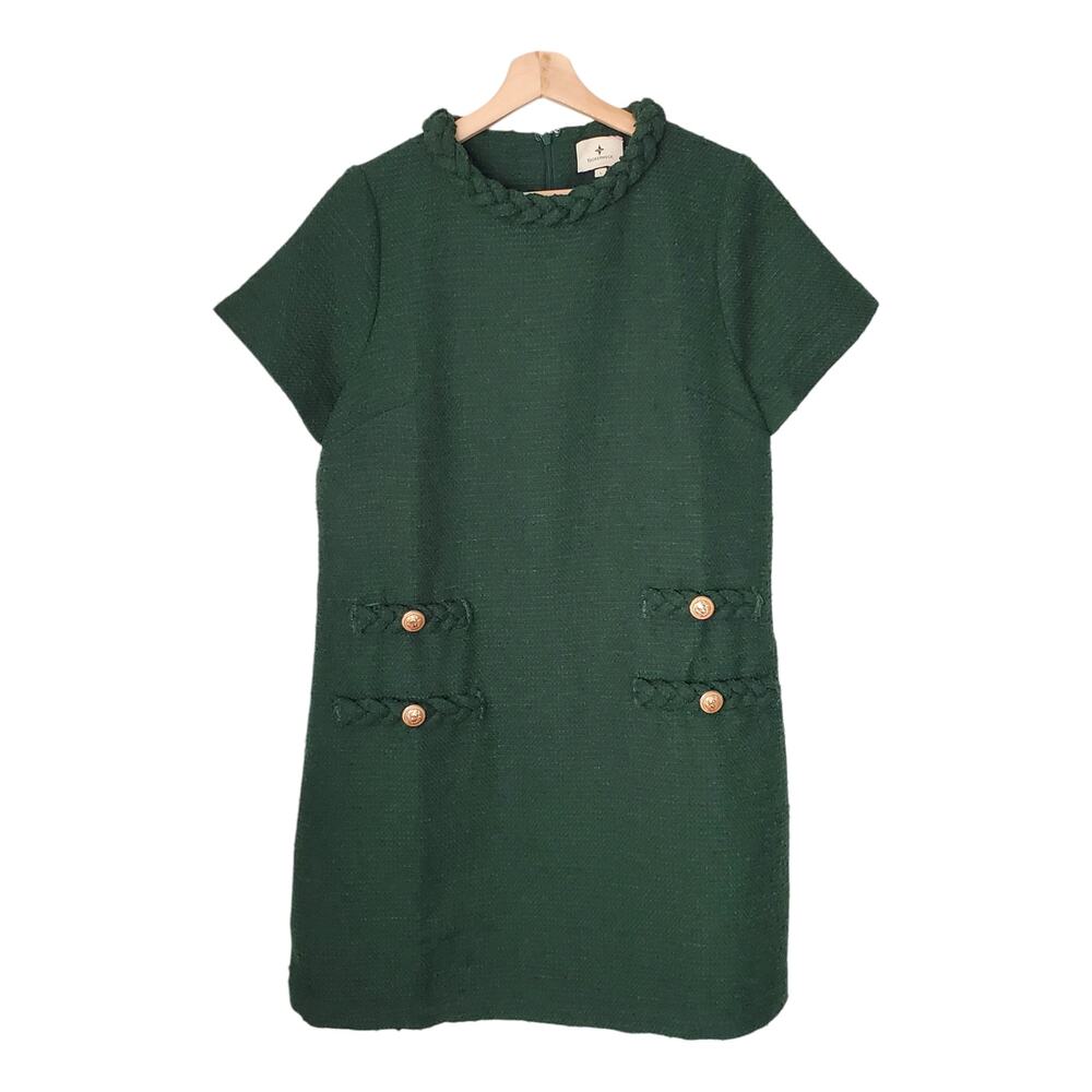 Tuckernuck Jackie Dress Hunter Green Tweed A-Line Shift Mini Braided Size Large
